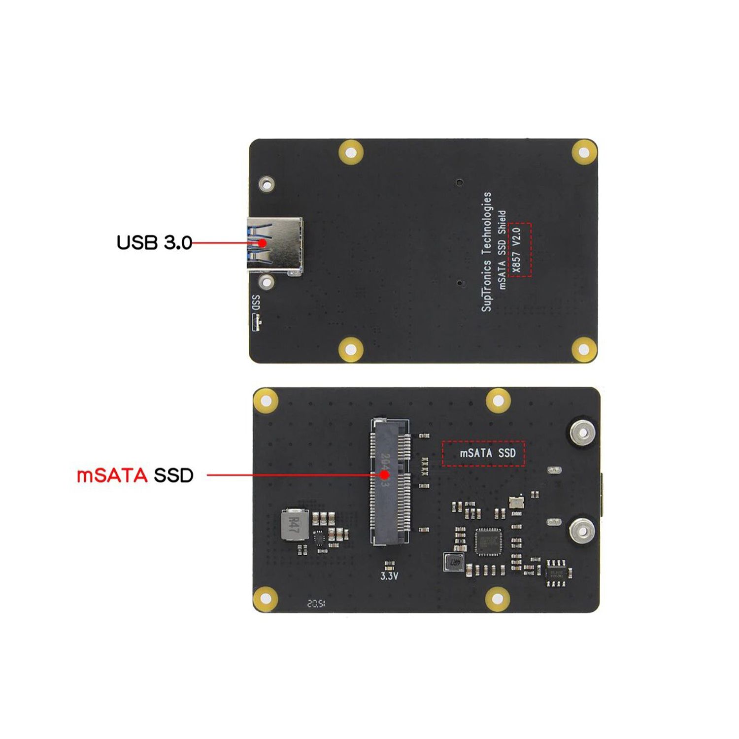 Плата розширення (шилд) для SSD-накопичувача Raspberry Pi 4 Model B mSATA X857 V2.0