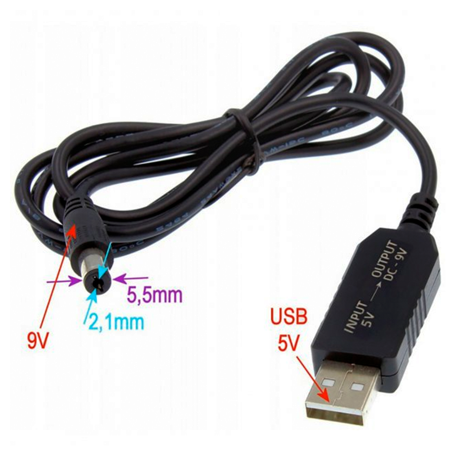 Повышающий переходник – кабель для роутера USB 5В до 9В 5.5х2.1мм