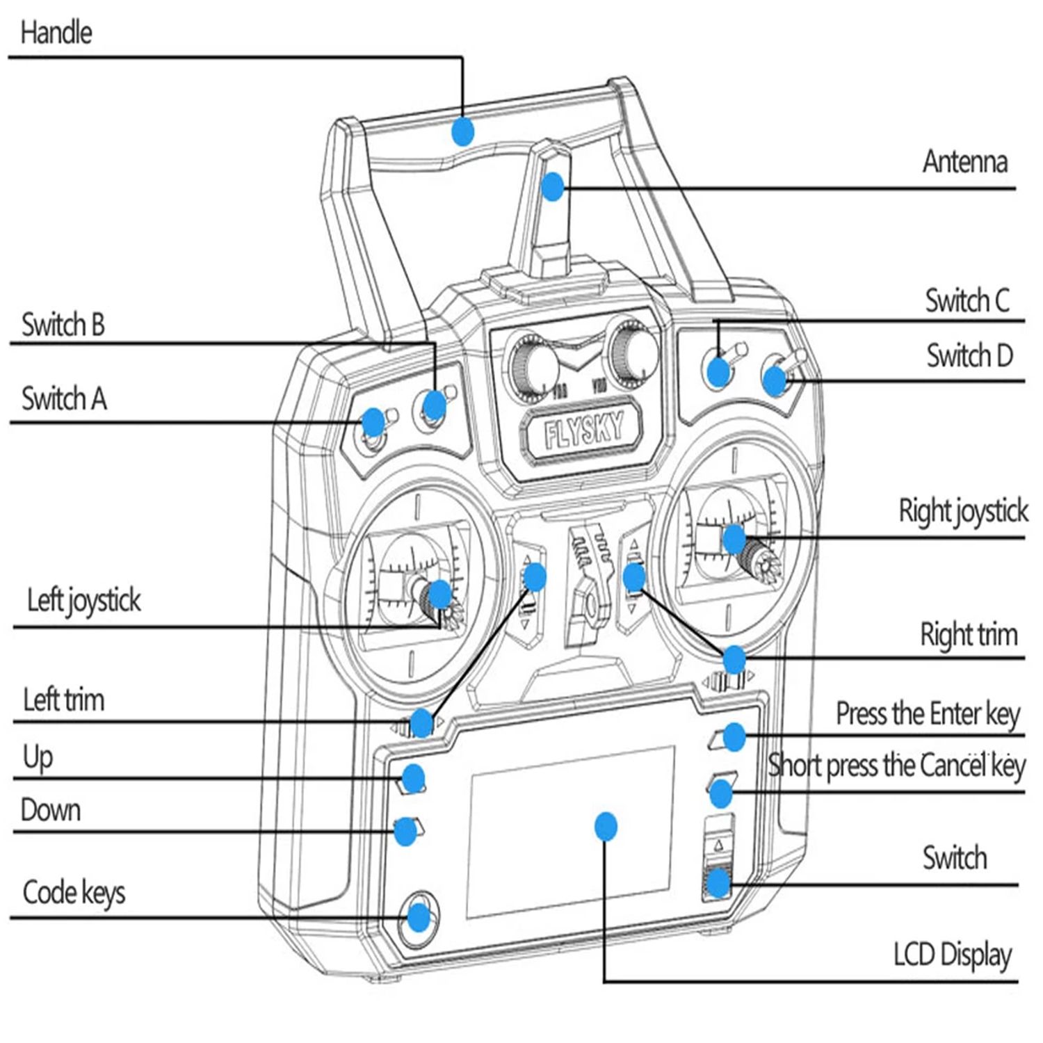 Основне фото Пульт управління квадрокоптера FlySky FS-i6 2.4GHz 6-ти канальний з приймачем IA6B в інтернет - магазині RoboStore Arduino