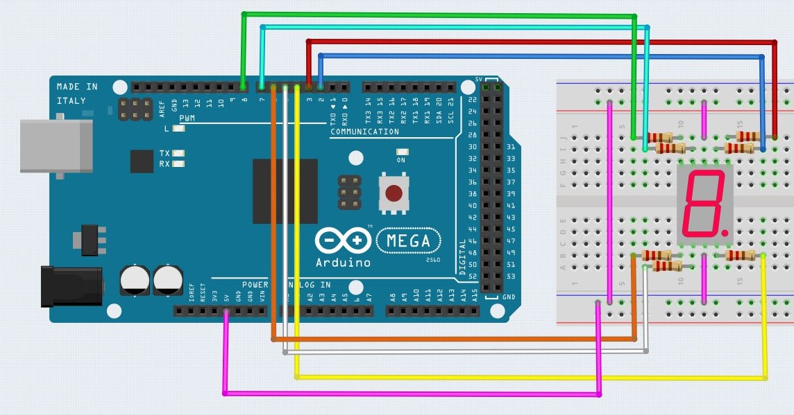 Схема подключения 2х цифрового семисегментного индикатора к плате Arduino