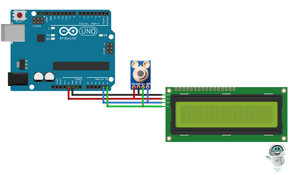 Схема подключения модуля датчика температуры GY-906/MLX90614 к Arduino