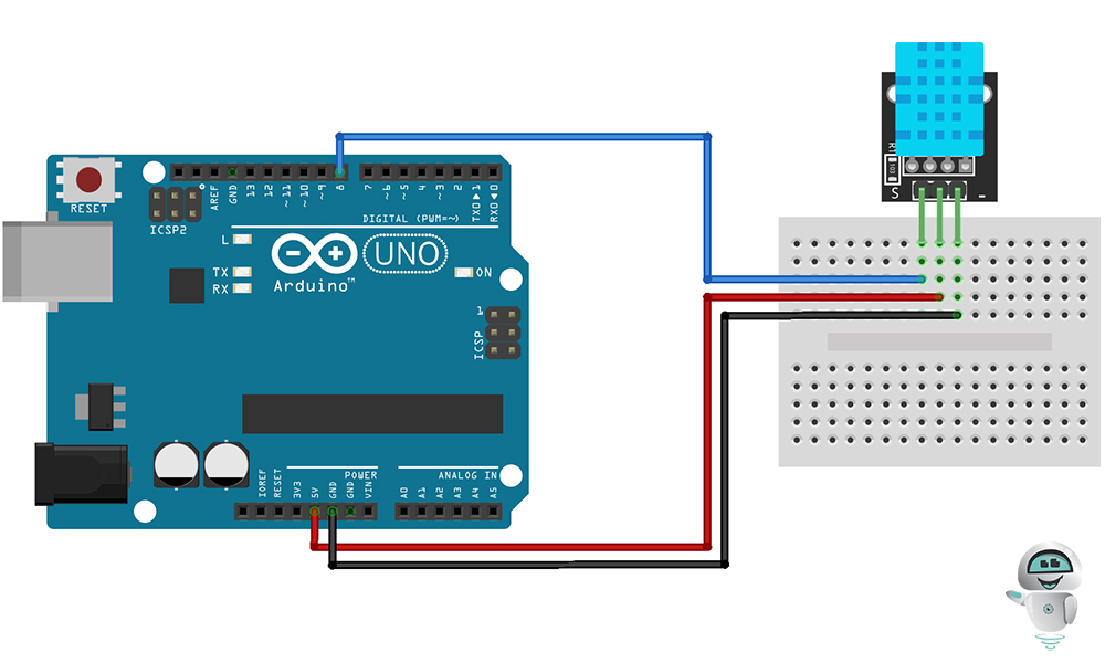 Схема підключення модуля датчика вологості і температури DHT11 до плати Arduino