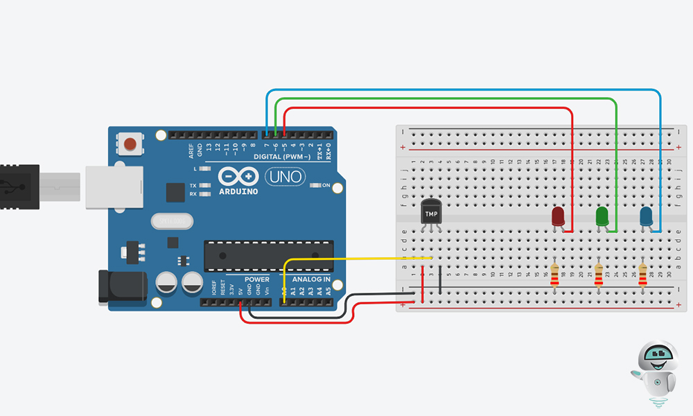 Схема подключения датчика температуры LM35DZ к плате Arduino